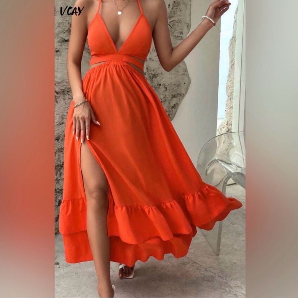 Bright Orange Sleeveless Maxi Dress